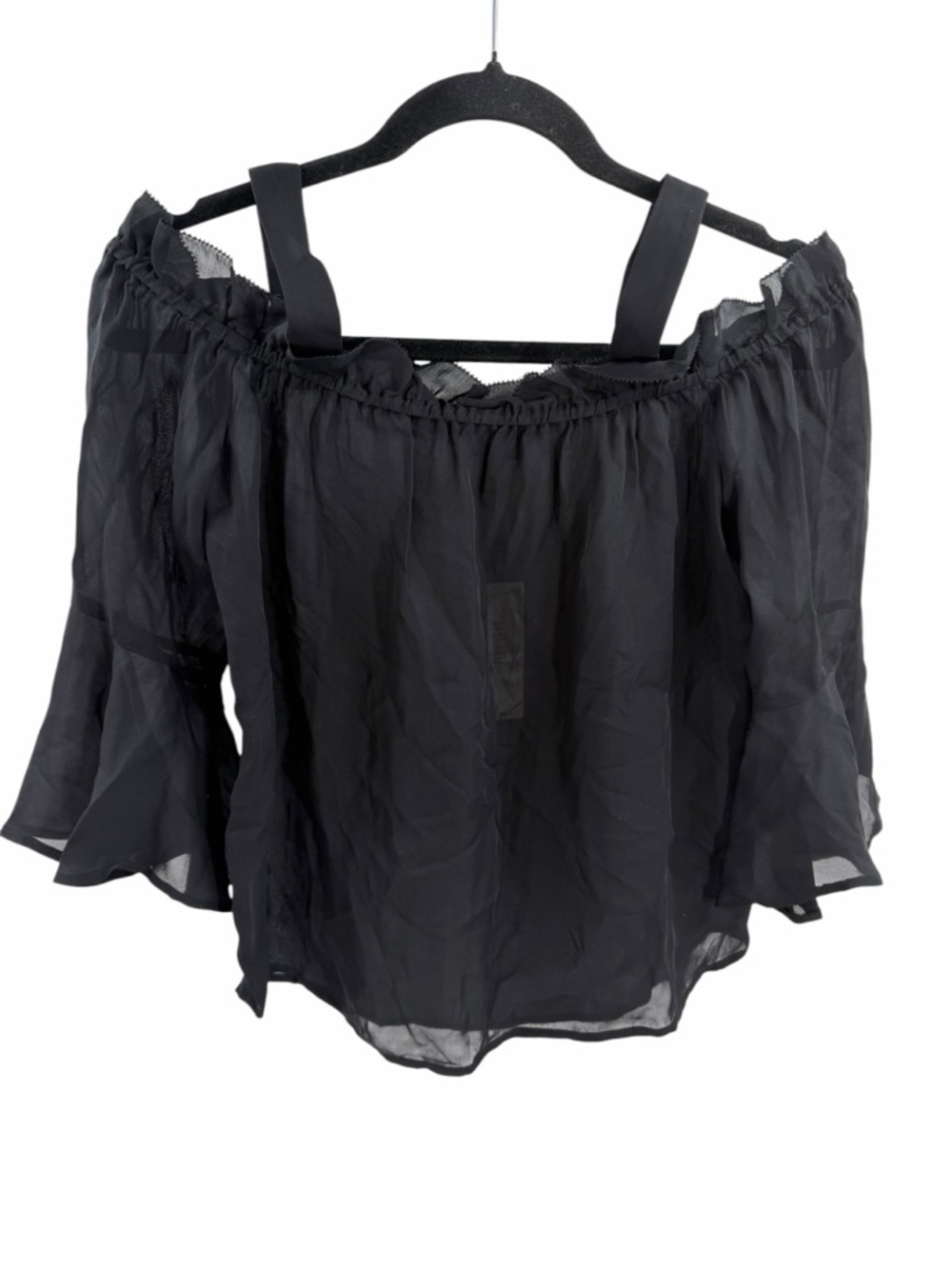 J.Crew 100%‎ Silk Cold Shoulder Semi Sheer Elbow Sleeve Ruffle Detail Blouse 2P